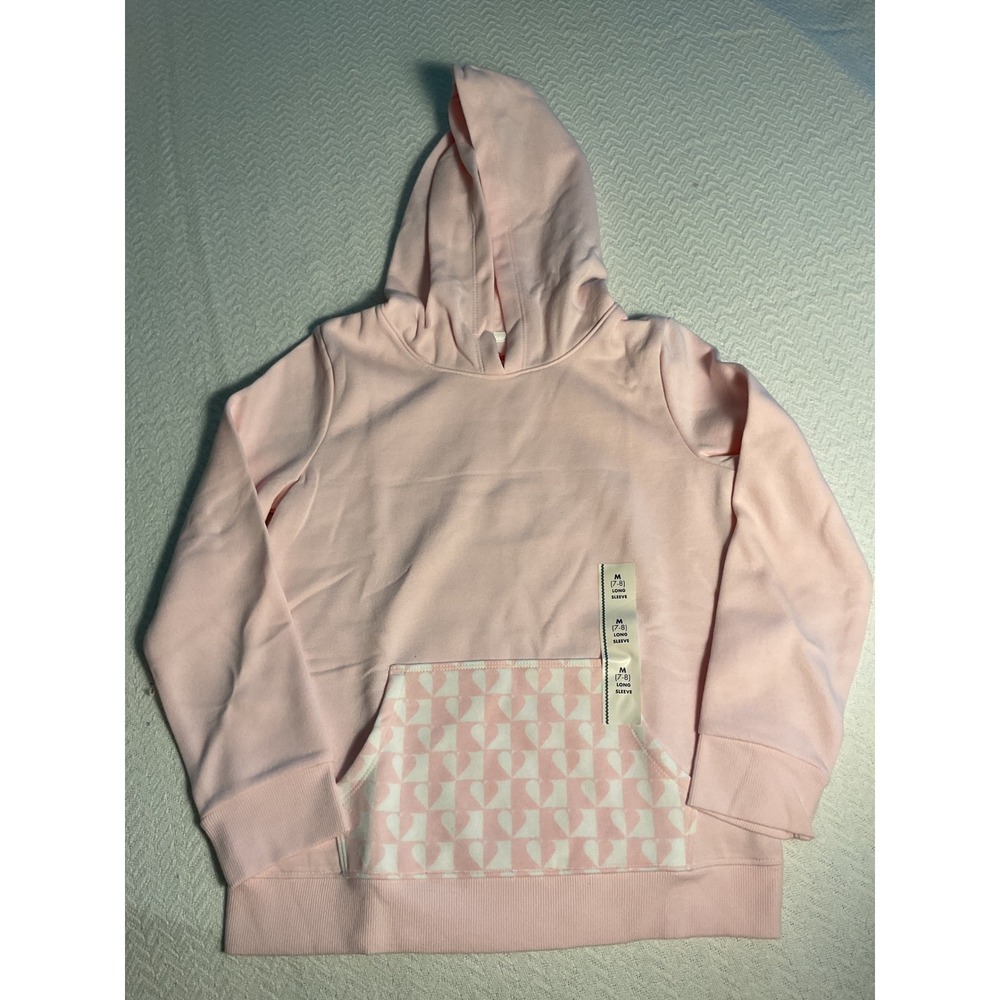 Cat Jack Light Pink Heart Pocket Hoodie Girls M 7‎ 8 Long Sleeve New With Tags